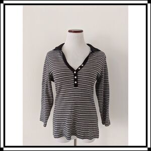 EUC! Tommy Hilfiger Black/Ecru Striped 3/4 Sleeve